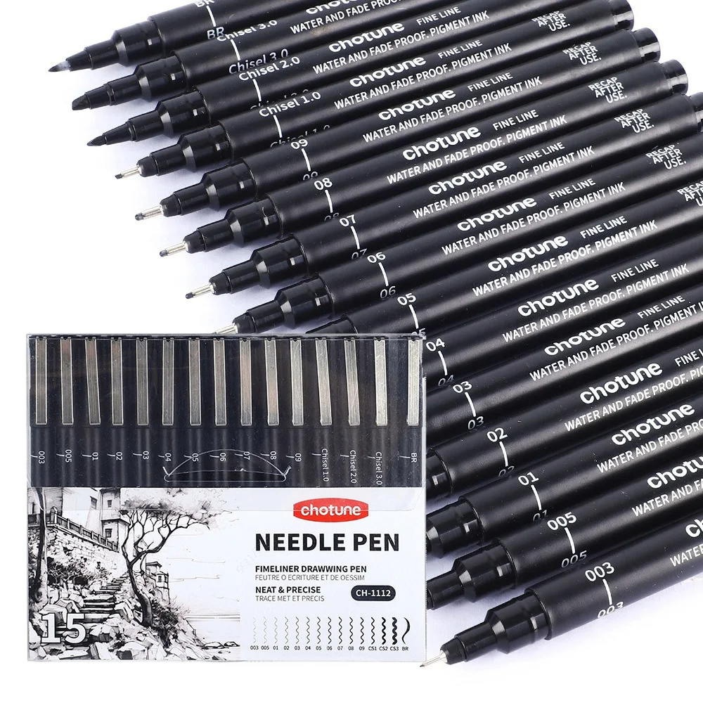 Copic Marker Sketch - ブラックマイクロペン、15サイズ、防水アーカイブインク、アーティストイラスト、スケッチ、アニメ、マンガテクニカルドローイング用の細字ペン