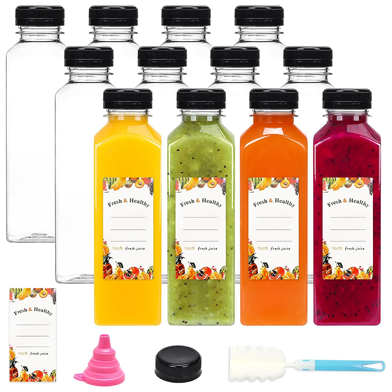 Water Bottle Blank - 500ML ジュースボトル キャップ付き クリアな空の再利用可能なボトル ブラシ漏斗とラベル付き スムージーやその他の飲料用