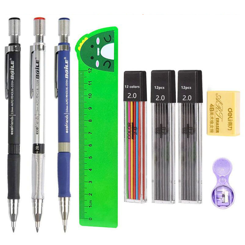 Staedtler Pencil Lumocolor - シャープペンシルセット 2.0 ミリメートル 2B 黒/色の芯リフィル消しゴム付き学生書き込みスケッチ絵画自動鉛筆