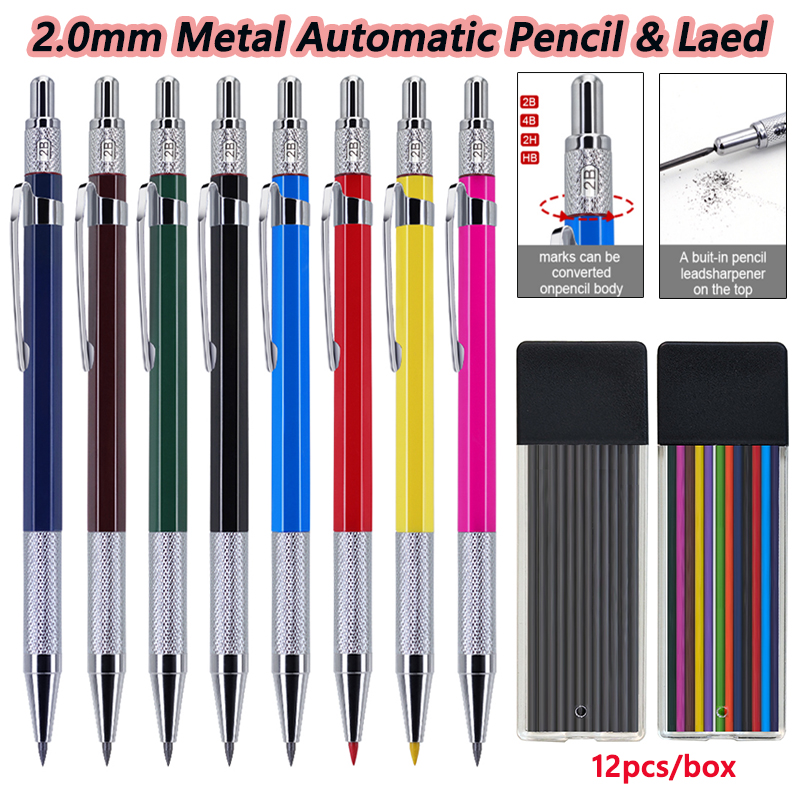 Staedtler Pencil Lumocolor - 新しいマルチカラーメタルシャープペンシル、2.0mmブラック/カラーオートペンシルリードマーキングツール、学校筆記文具用品