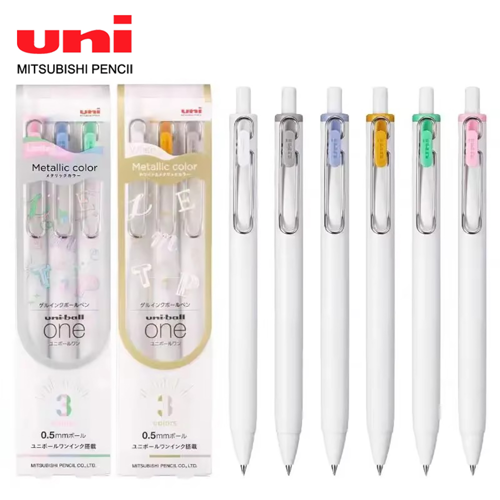 Pentel Pen Energel - ユニボールワンジェルペン、ゴールド、シルバー、ホワイト、カラフジェルペンマーカー、グリッターペイントペン、日本の文房具、学用品、0.5mm、3個