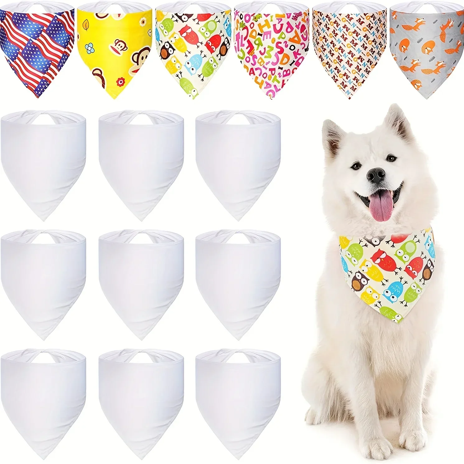 小型犬、中型犬、大型犬用の白いポリエステル製無地の犬用バンダ - Bandana Blank White のレビューと価格
