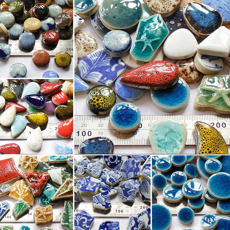 さまざまな色の楕円形のセラミックモザイクタイル、DIYモザイ - Ceramic Tile Blank のレビューと価格